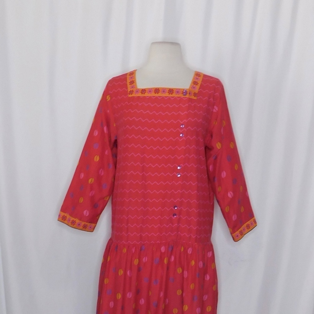 GUDRUN SJODEN Colorful Cotton Silk Dropwaist Dress Coffee Bean Print Floral‎ XS - Picture 4 of 11